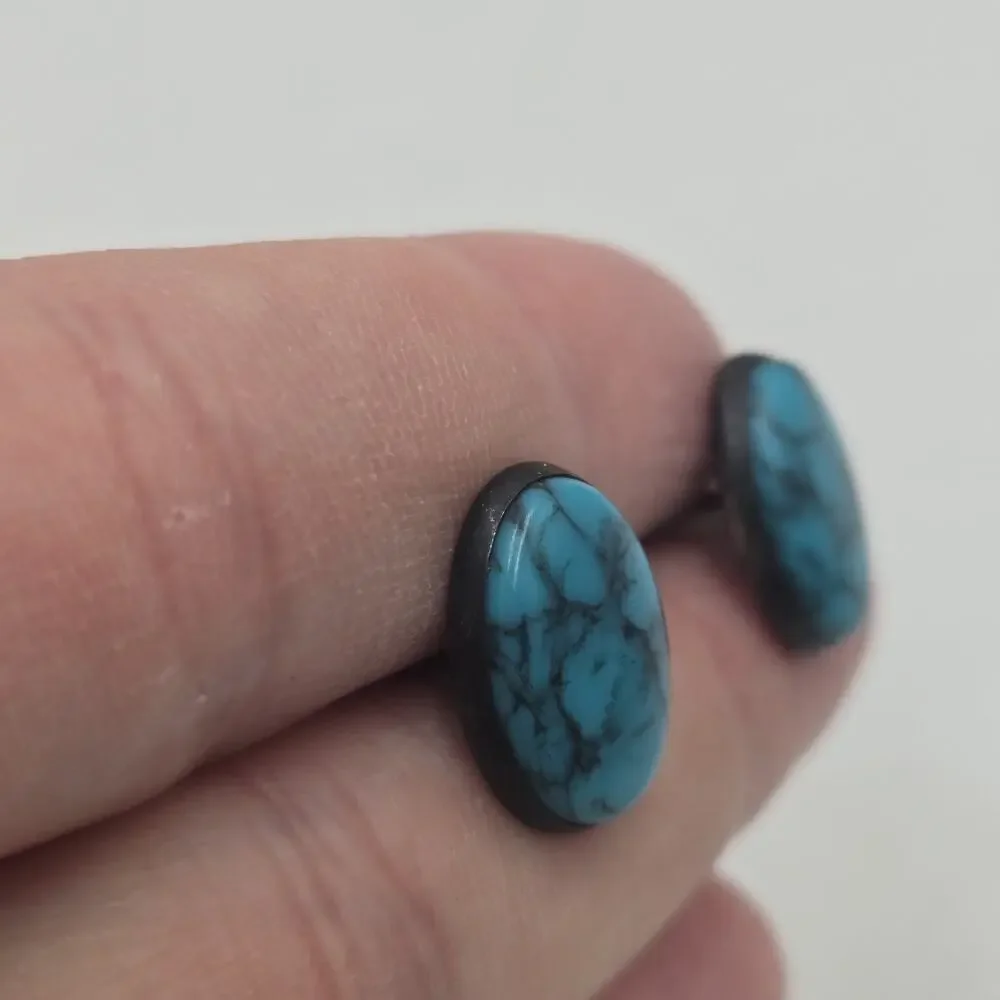 Vintage Southwestern Sterling Silver 925 Oval Turquoise Cufflinks